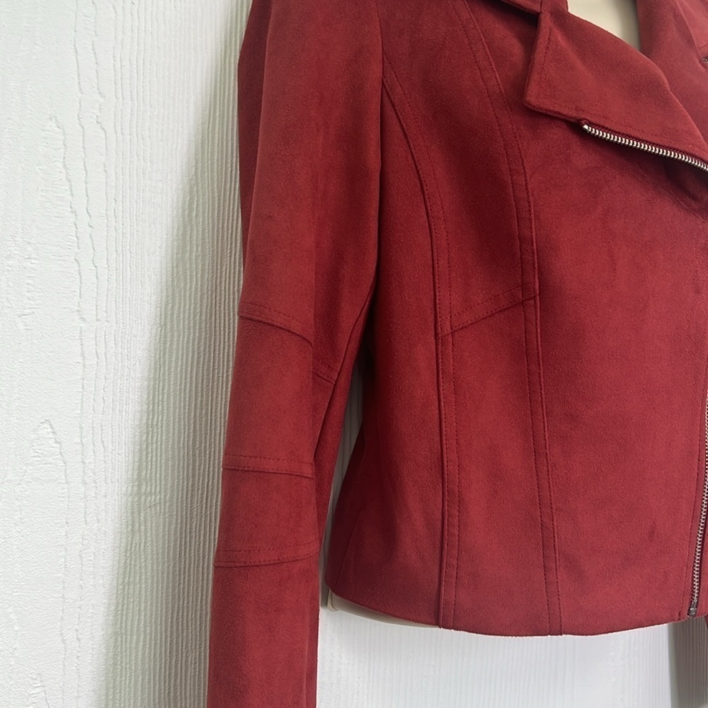 Express - Red Faux Vegan Suede Moto Long Sleeve Lined  Zipper Jacket Size XS - Picture 5 of 13
